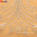 Professional Grid Pattern Beads White Embroidery Fabric